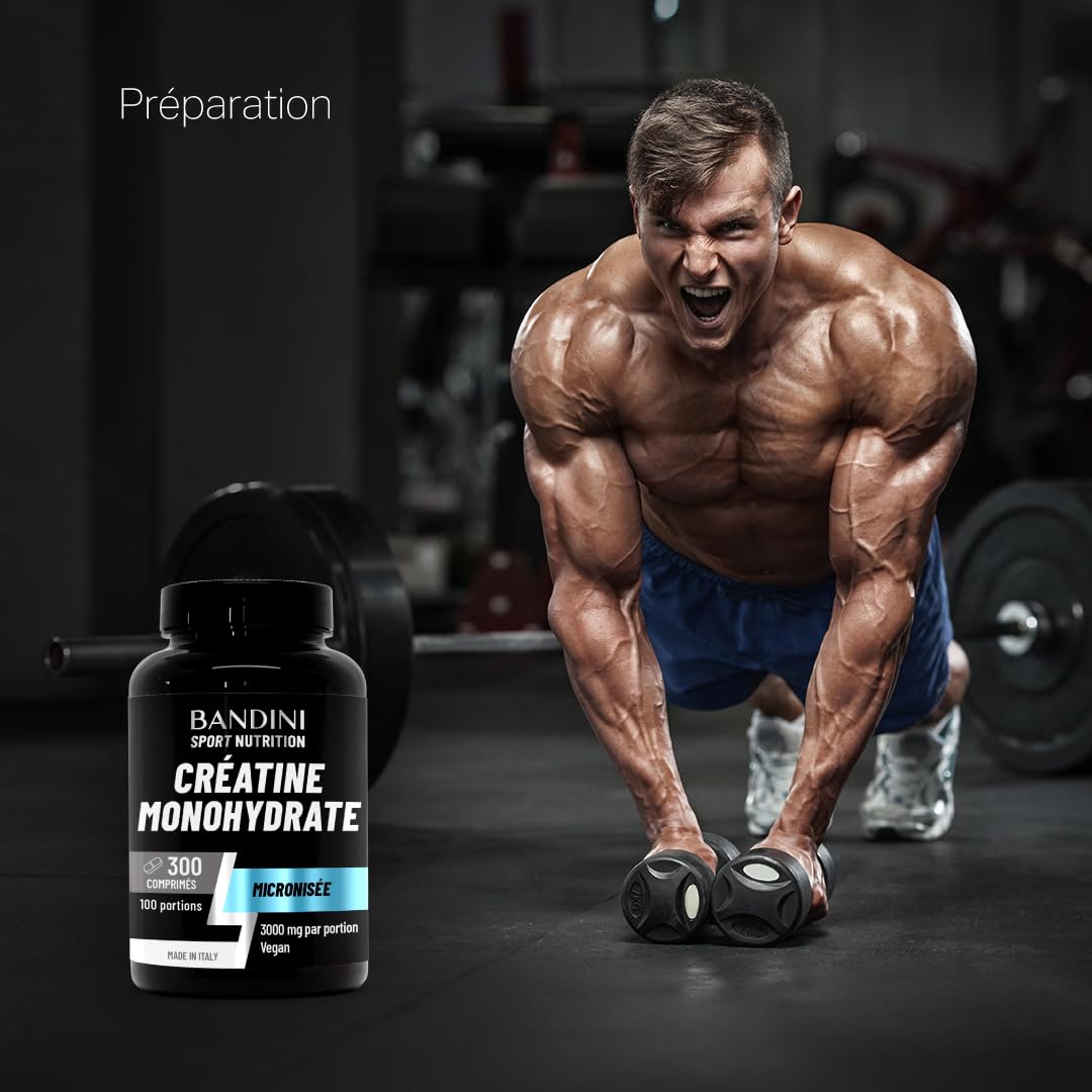 Bandini® Créatine Monohydrate 300 Comprimés (+3 Mois) 3000mg à dose - | Augmente les Performances Physiques & la Force Musculaire - Booster Musculation Puissant - Creatine Micronisée Pure et Vegan