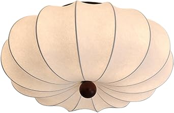 KCO Lighting Modern Silk Flush Mount Ceiling Light Japanese Lantern Ceiling Lamp Large Semi Flush Mount Ceiling Light Fixture White Fabric Drum Shade Chandelier