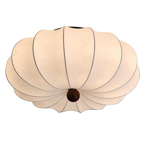 KCO Lighting Modern Silk Flush Mount Ceiling Light Japanese Lantern Ceiling Lamp Large Semi Flush Mount Ceiling Light Fixture White Fabric Drum Shade Chandelier