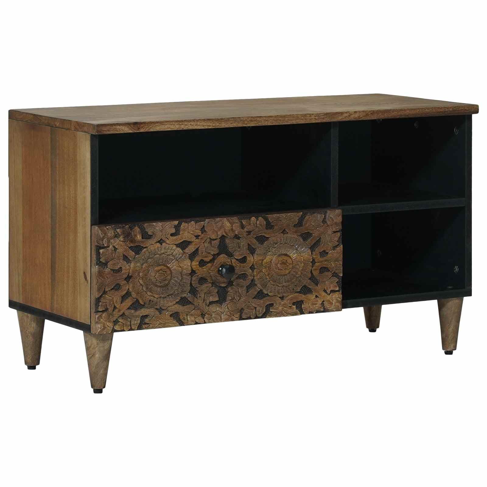 Meuble TV en bois de mangue 80cm marron avec tiroir et étagère pour votre salon