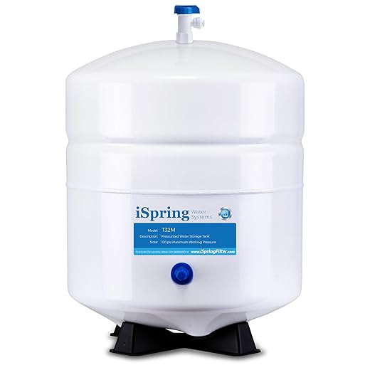 iSpring T32M Tanque de Almacenamiento de Agua Presurizado con Válvula de Bola para Sistemas de Ósmosis Inversa, 4 Galones, Válvula de Tanque de 1/4 "Incluida
