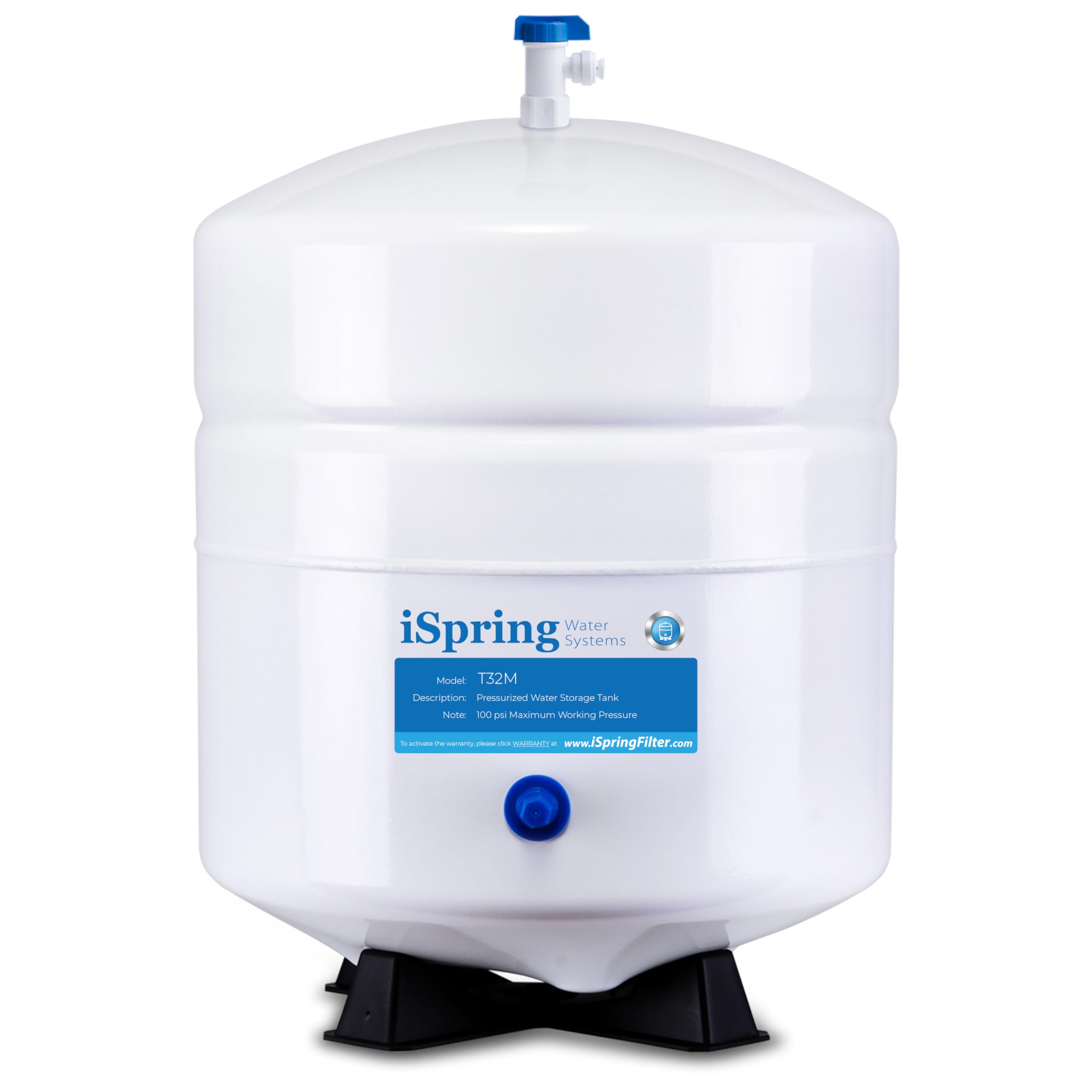 iSpring T32M Pressurized Water Storage Tank with Ball Valve for Reverse Osmosis RO Systems, 4 Gallon, 1/4" Tank Valve Included