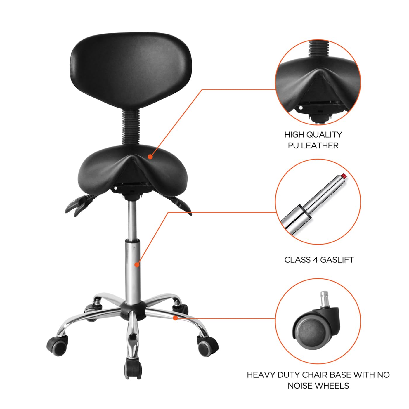 VDD Sattelhocker ergonomisch - Friseurhocker - Barhocker - höhenverstellbar - Rückenlehne neig- und vers