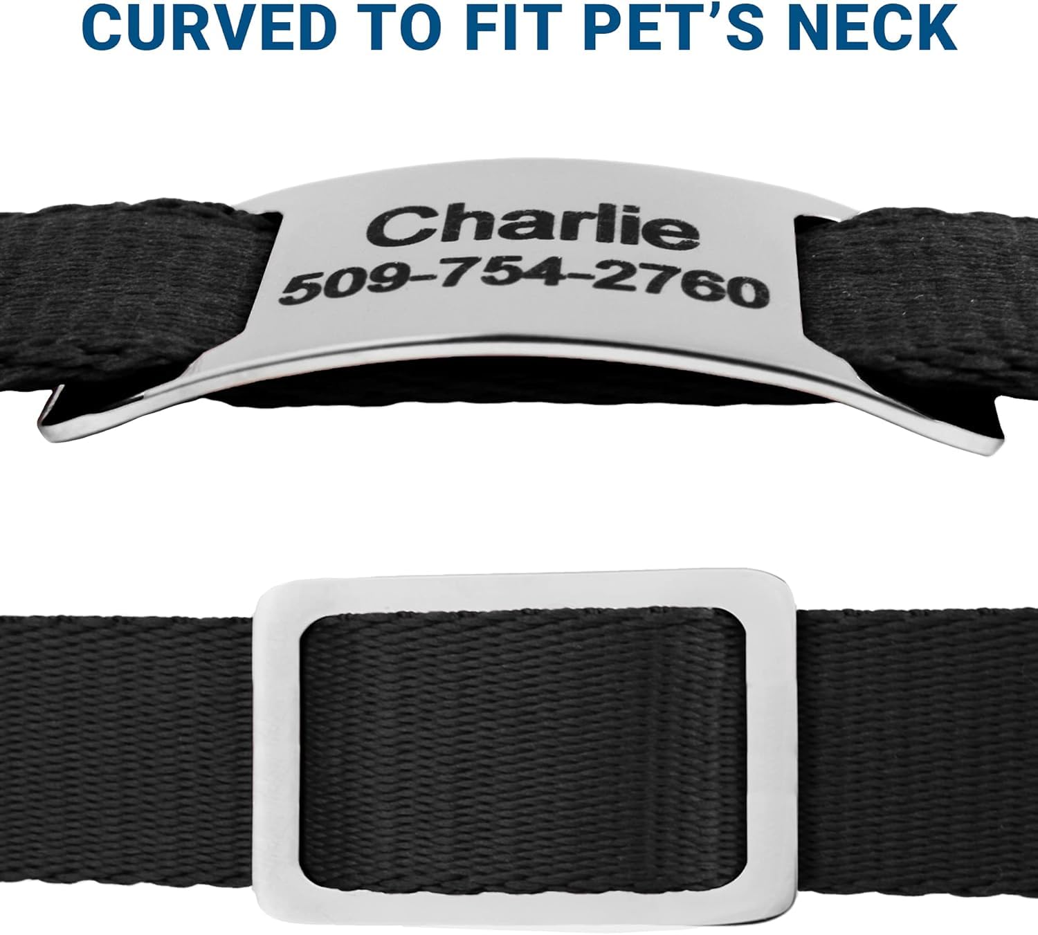 GoTags Slide-On Pet ID Tags, Curved Personalized Dog and Cat, Silent, No Noise Stainless Steel, Custom Engraved in 4 Sizes for Large and Small Pets, Rose Gold