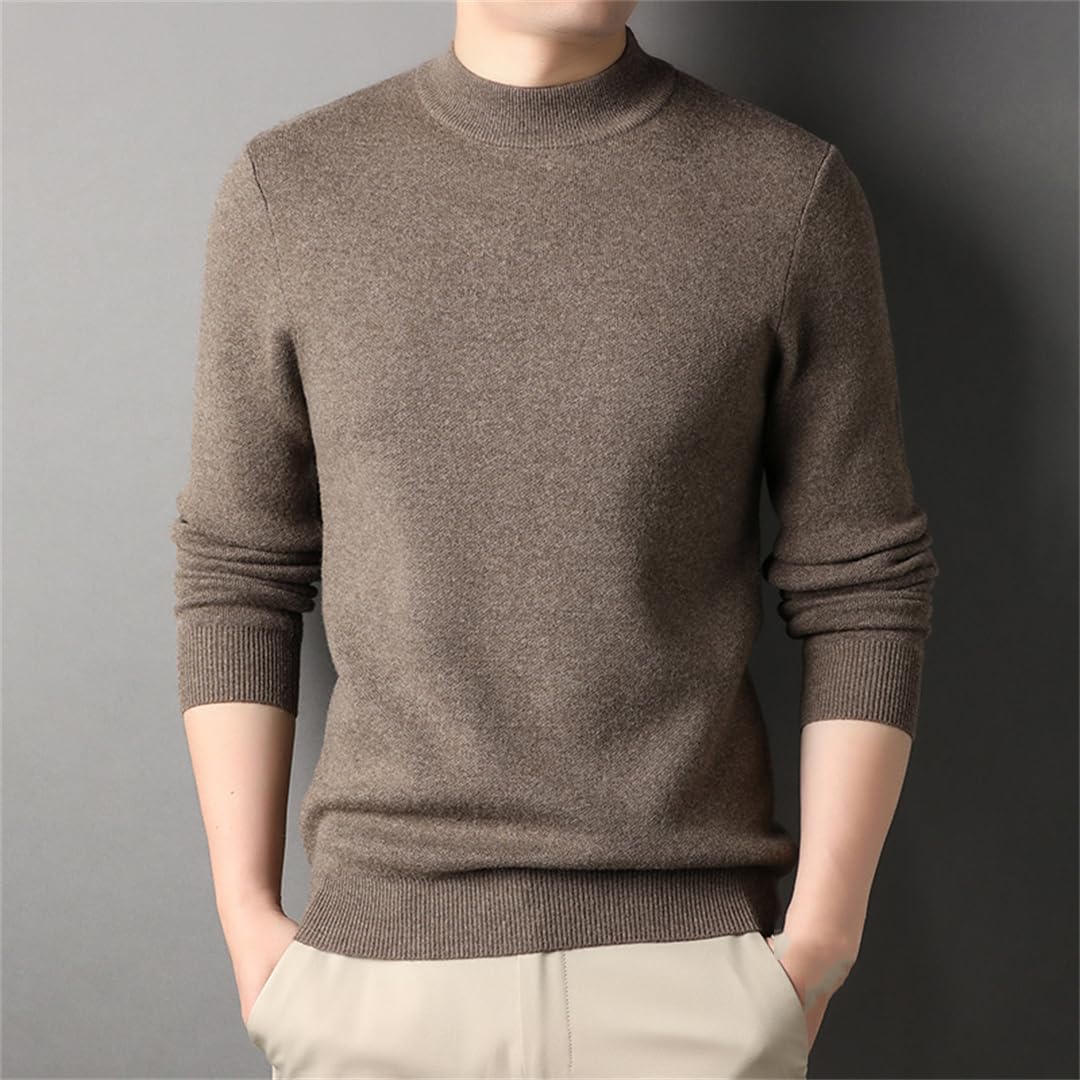 Maglione di Cashmere da Uomo Camicia Invernale con Fondo in Lana Tinta Unita Maglione Casual A Collo Alto A metà Tinta Unita