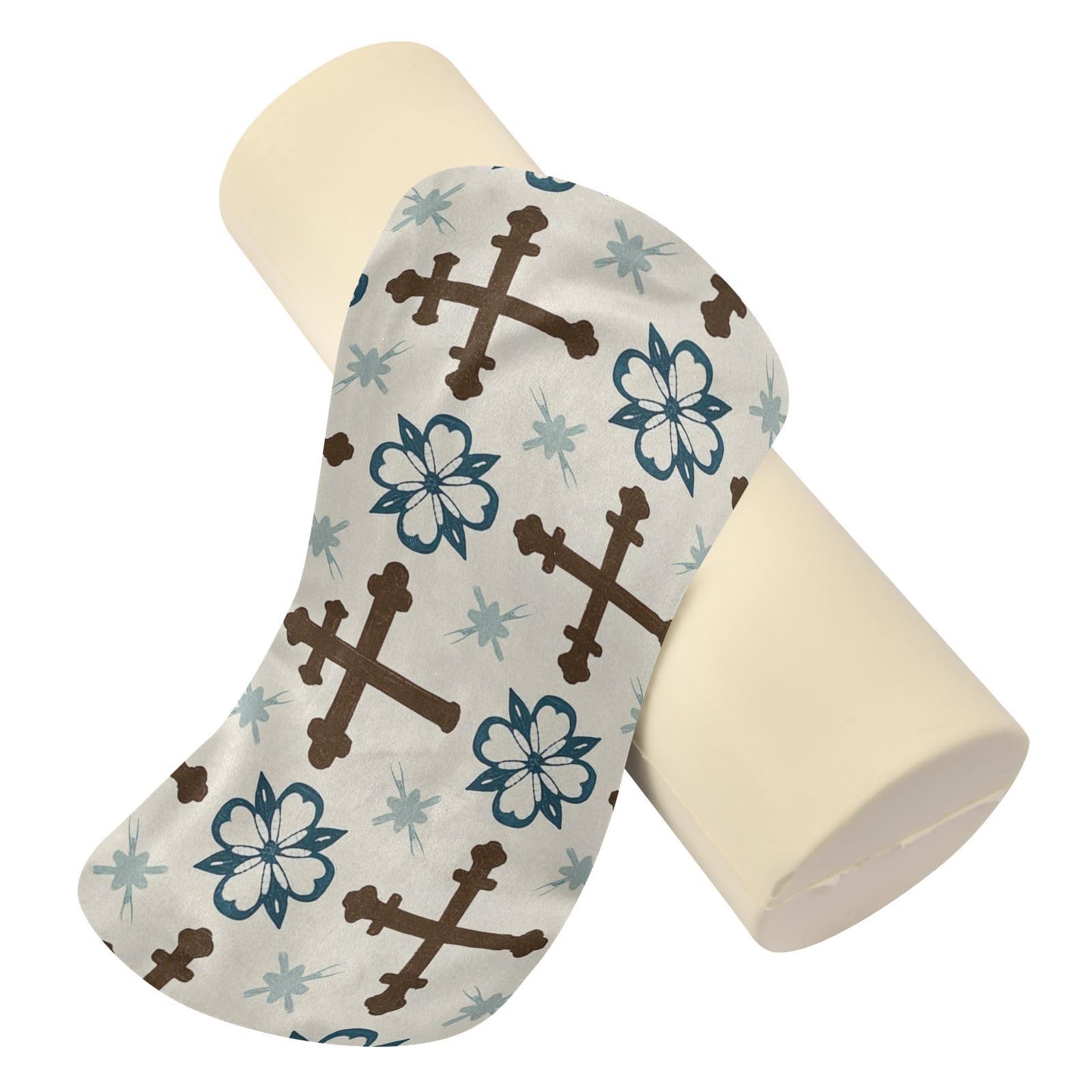 miaozhen Retro Cross Floral Green Memory Foam Back Support Pillow Neck Roll Pillow for Sleeping almohada para piernas 5.5''x17''