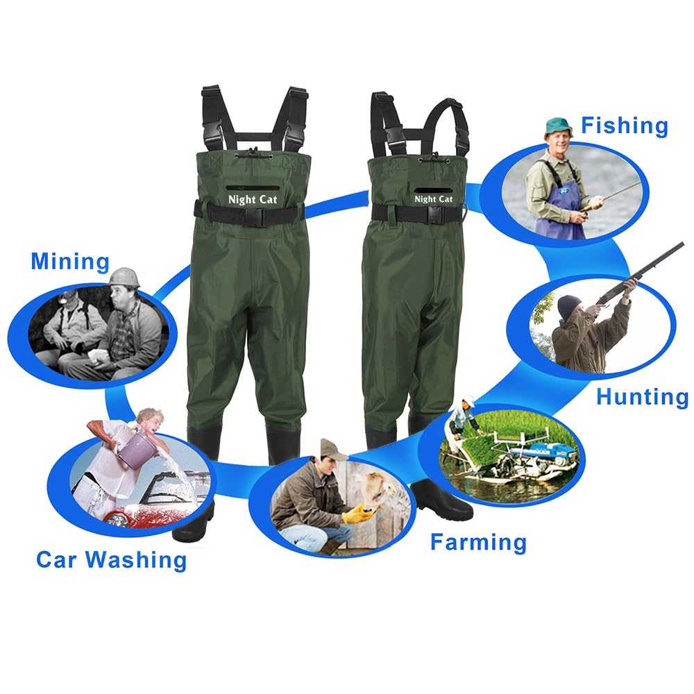 Night Cat Vadeadores de Pesca Impermeables Transpirables para Hombres y Mujeres, 1 Talla Más Grande