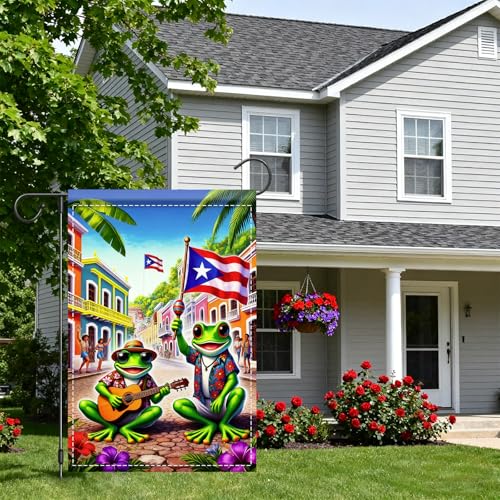 Image of Nuxovilar Puerto Rico Garden Flag Frog Guitar Polyester Decor 12x18inch