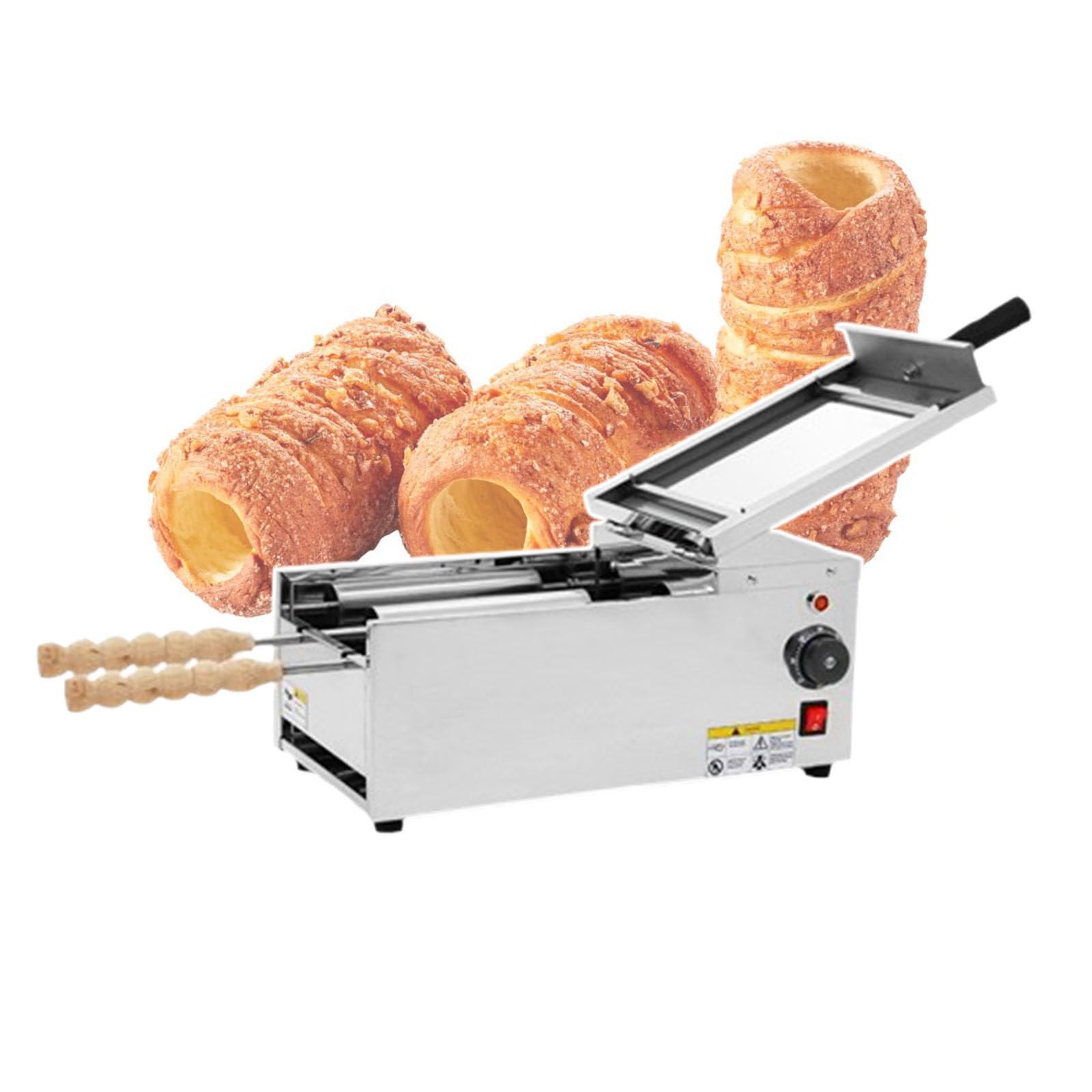 AYCDL Commercial Cake Pop Roller Machine, Chimney Bread Roll Grill Maker for Restaurant, Temp Adjust 50°C~300℃, with 2pcs Roller,1500W