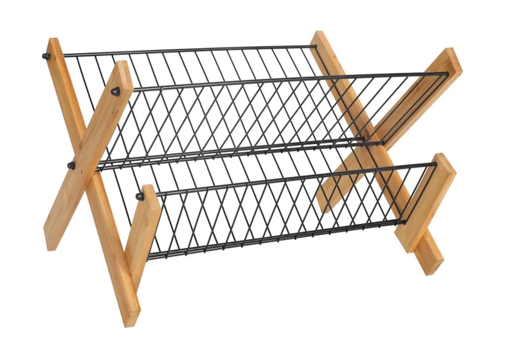Scolapiatti pieghevole in bambù con organizer per pentole e padelle, in metallo, con scolapiatti, per riporre stoviglie, TV, organizer per alimenti, nero