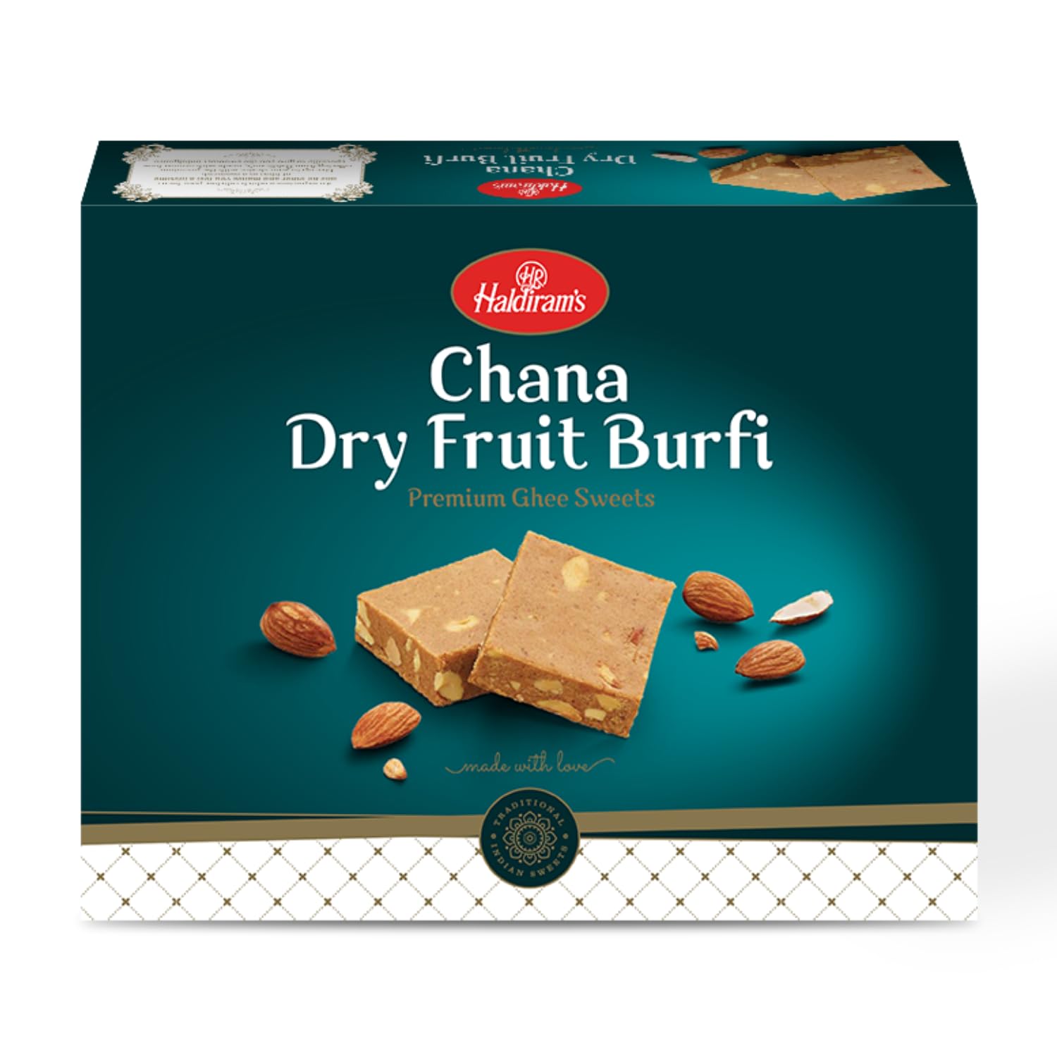 Haldirams Chana Dry Fruit Burfi - 500G | Fresh Indian Traditional Mithai | No Added Colours Or Preservatives | Pure Desi Ghee | Fresh Products | Chana Barfi | Festive Sweet Gift Box, 500 Gram (B0CPBRS7M8) Amazon Price History, Amazon Price Tracker