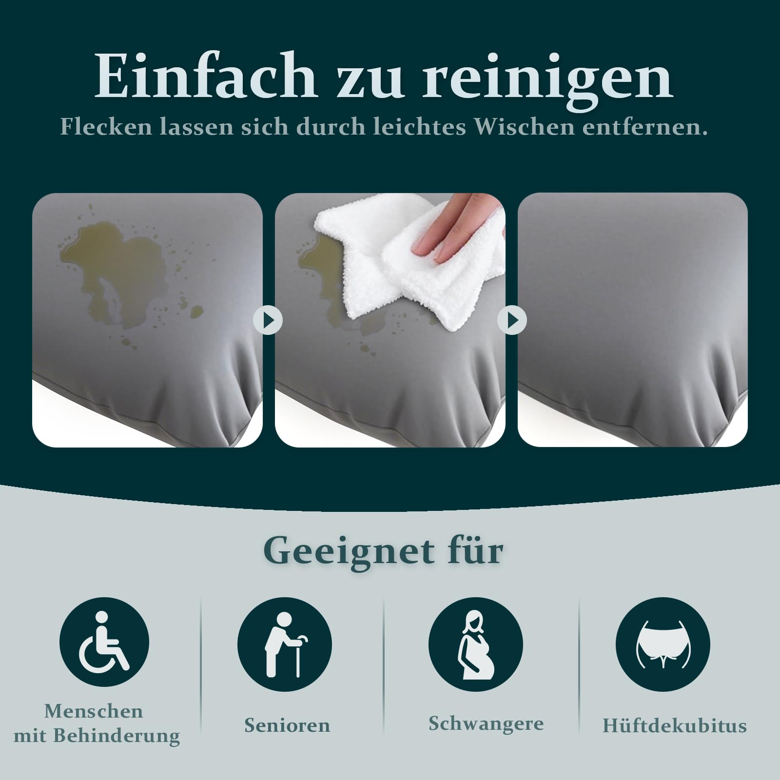 Sitzauflage für Toilettenstuhl & Duschstuhl/Komfort Toilettensitzerhöhung/Anti-Dekubitus kissen/Wärmend, waschbarer PU-Bezug, Fixiergurte - Für Senioren, Schwangere