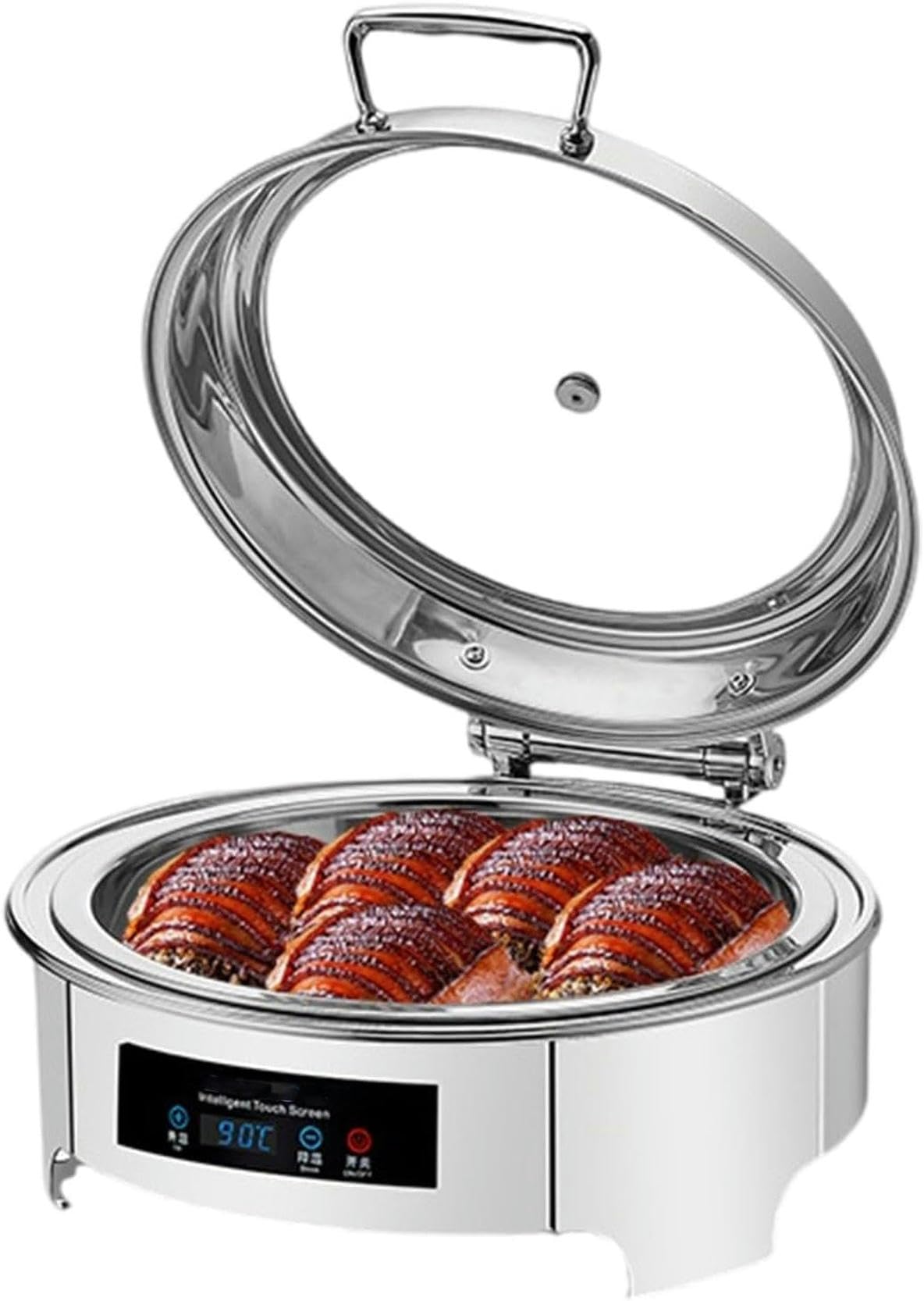 Chafing Dish Elettrico Rotondo,Riscaldatore per Buffet di Cibo Commerciale con Coperchio Trasparente,Vassoio Riscaldante di Grande capacità 6L per Una varietà di Piatti
