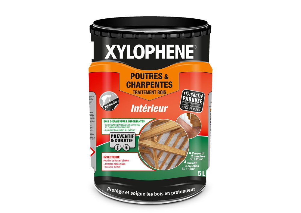 XYLOPHÈNE - Traitement Poutres & Charpentes - Anti Insectes - Traite les Bois de Charpente - Incolore - 5 l