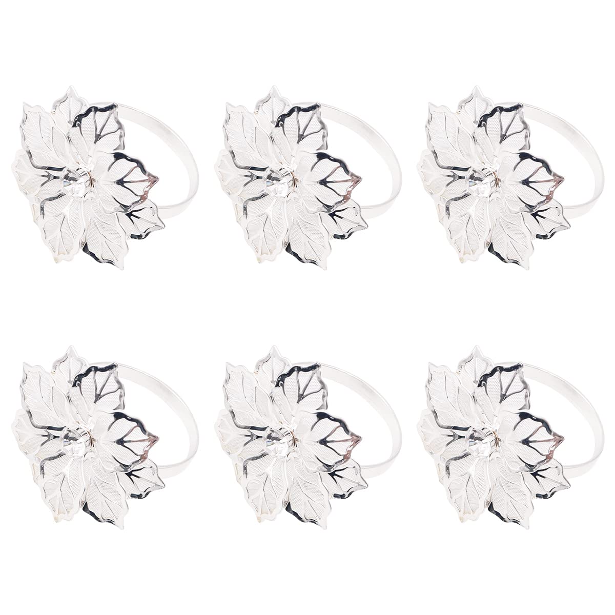 WANGCL Set of 6 Flower Napkin Ring Hollow Out Floral Metal Dinner Delicate Serviette Buckles for Wedding Party Holiday Christmas Banquet Table Setting Decor (Silver)