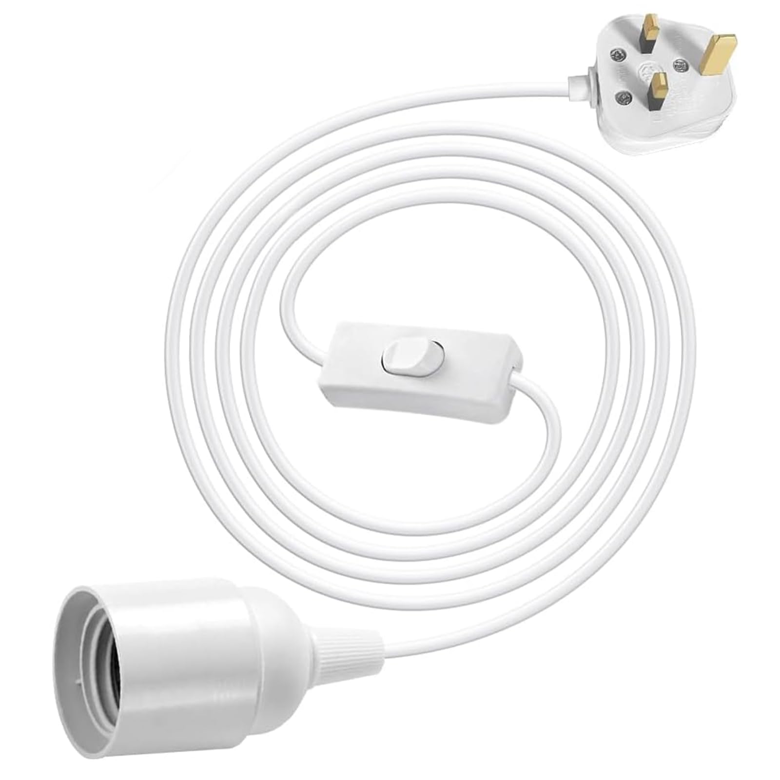 E27 Plug in Pendant Light, 1.8m(5.9ft) Lamp Cable Plug in Ceiling Light, 2 Core Cable Plug with On/Off Switch with 5A Fuse