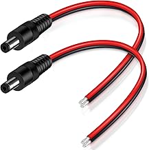 RUNCCI-YUN Pack of 2 14AWG DC 12V 10A 5.5 x 2.1 mm Male DC Power Cable Pigtails, DC Power Jack Plug Adapter Hollow Plug 5.5 2.1 Low Voltage Connector for CCTV Security Camera (1 ft 0.3 m)
