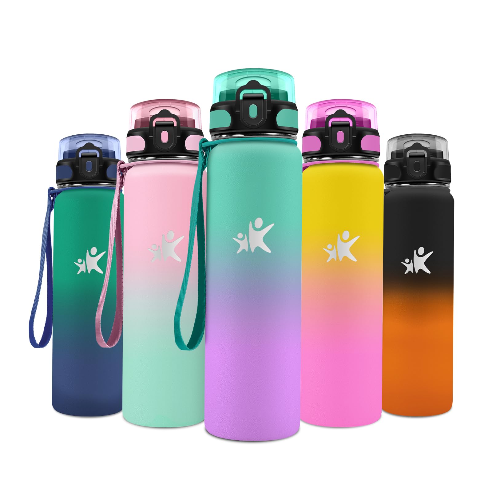 JAPORIA 1L Stainless Steel Water Bottle with Straw, Reusable Leak-proof BPA Free Camping School Gimnasio Water Bottle
