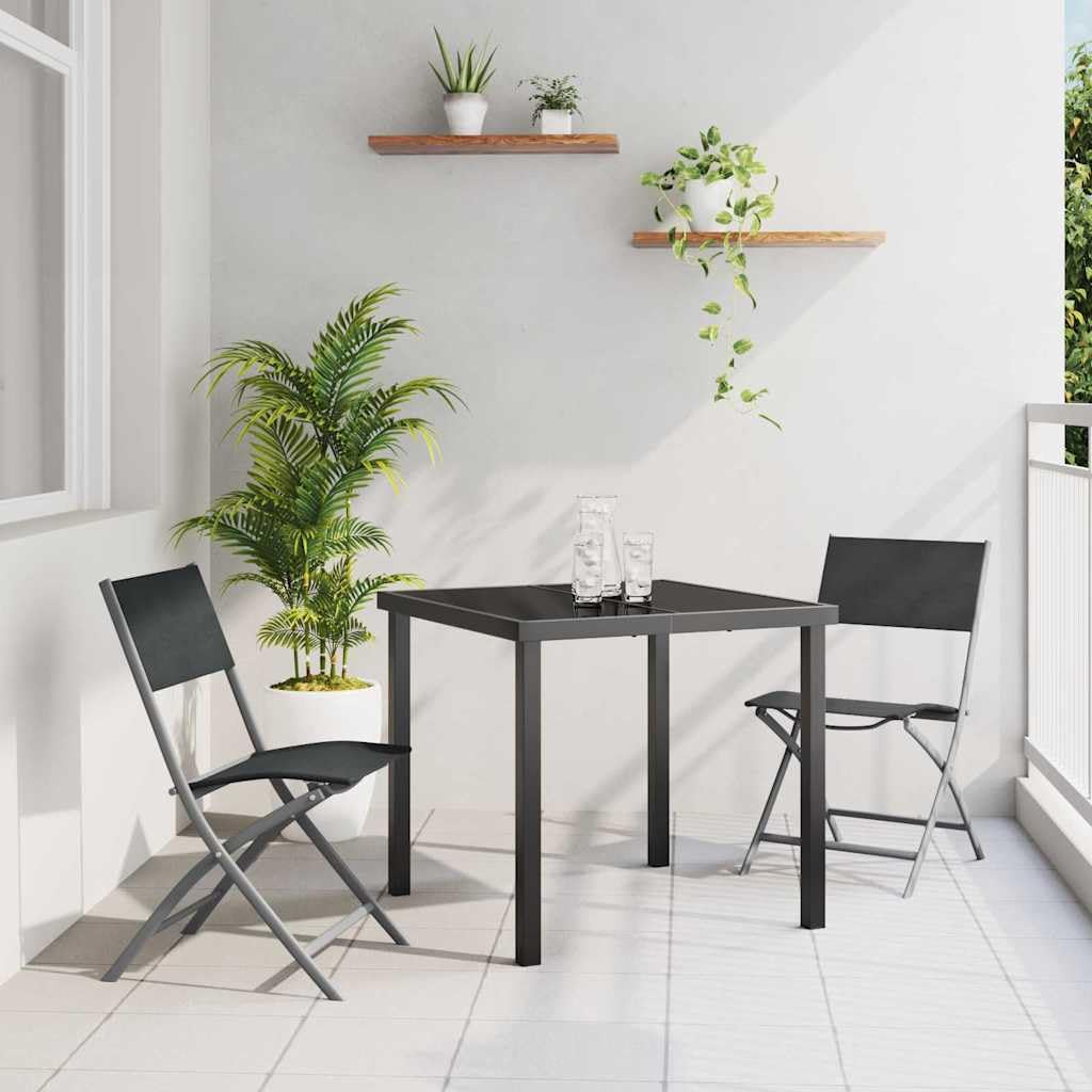 Conjunto de comedor de jardín de 3 piezas de acero negro plegable para balcón