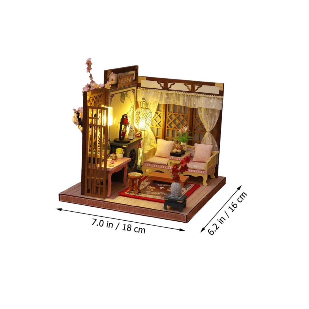 Gatuida Kit Casa delle Bambole Fai da Te in Legno e Tessuto Luci Led, Struttura Statica Decorativa per Decorazioni Casa e Miniature da Tavolo, Regalo Creativo per Compleanni