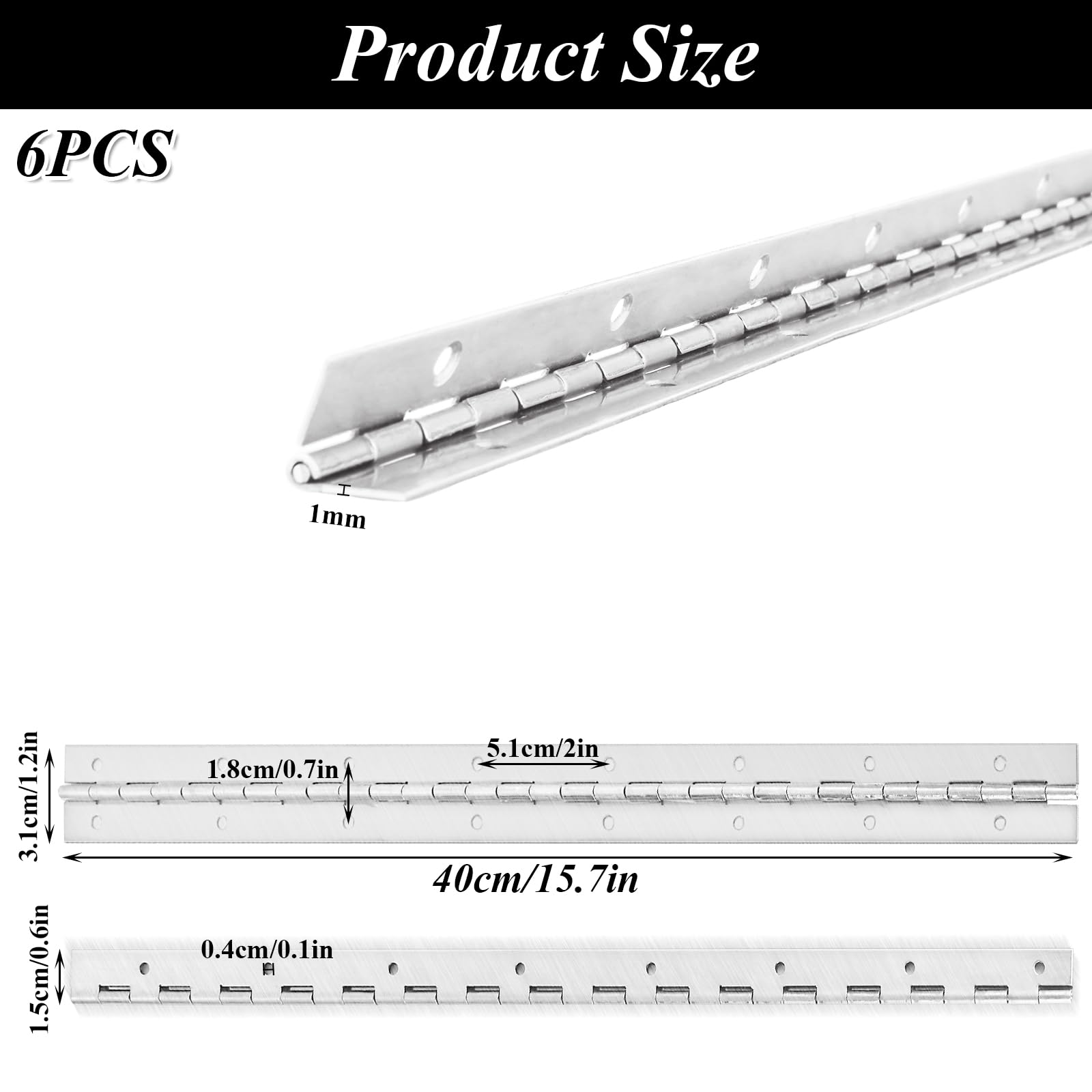 6pcs 16Inch Heavy Duty Piano Hinge, Stainless Steel Continuous & Piano Hinges with Screws, 0.04