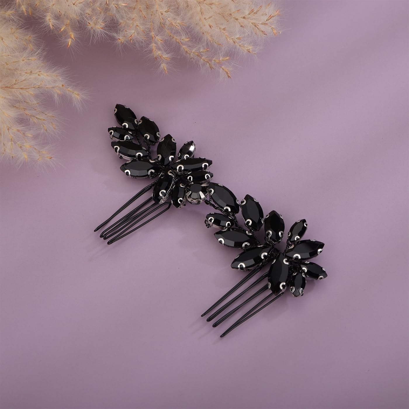 Kercisbeauty Vintage Black Rhinestones Beads Hair Combs Set for Women Girls Hair Styling Hair Piece - Image 5