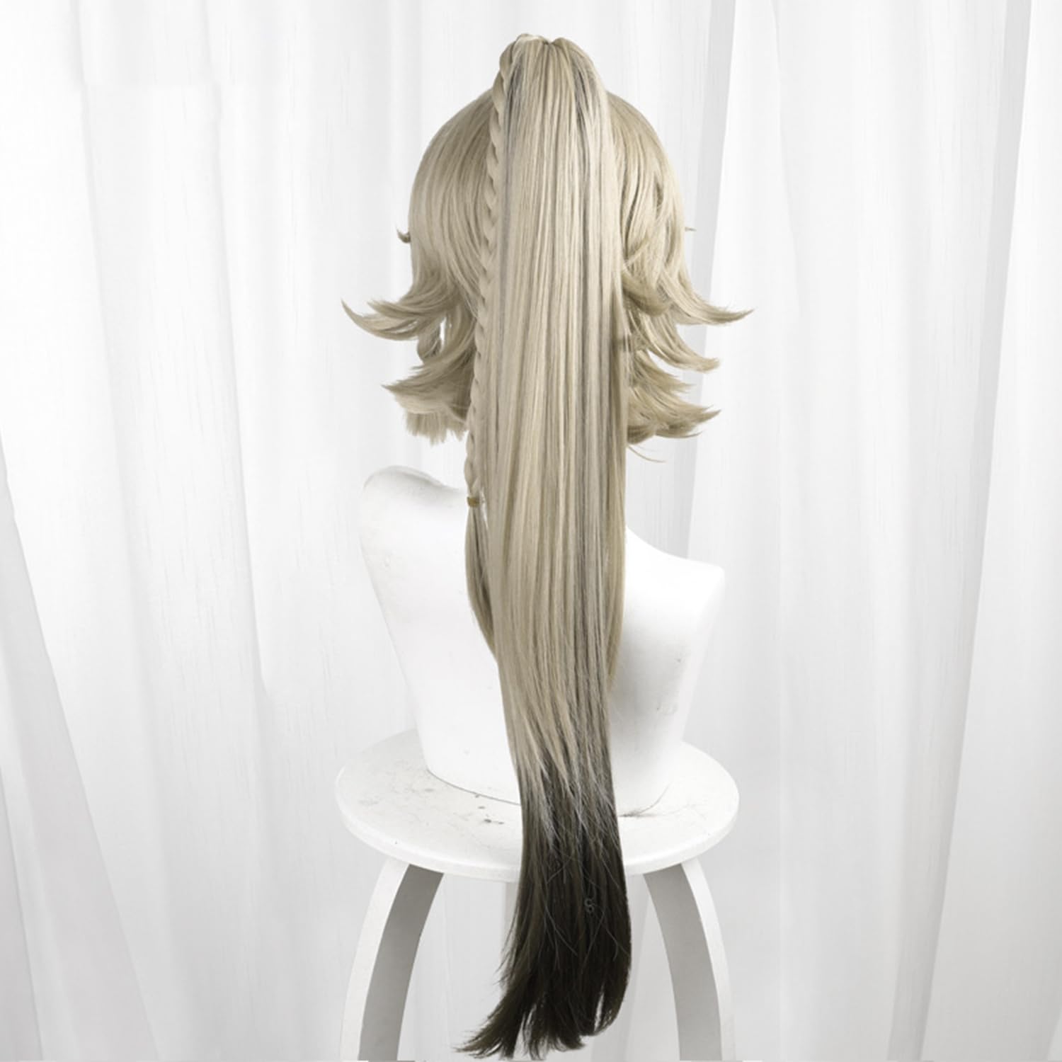 Blonde Mixed Brown Long Straight with Braid Ponytail Heat Resistant Synthetic Costume Hairs for Women Halloween Cos Anime Replacement Wigs - Image 4