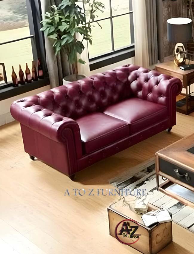 Image of A to Z Furniture Classic 3+2=5 Seater Sofa Set Luxury Chesterfield Leatherette Sofa in for Home Living Room & Office (3+2 Maroon)