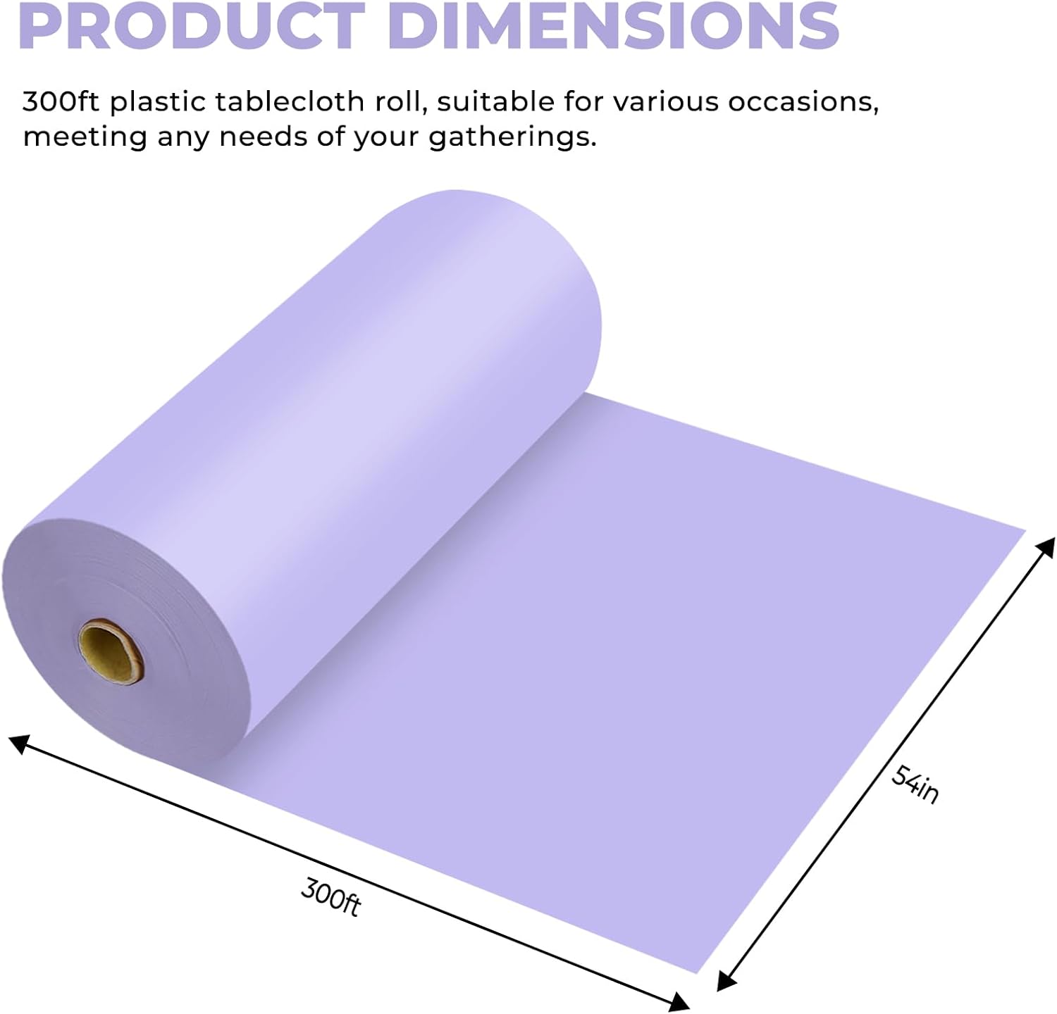 54 inch x 300 feet plastic table cover roll premium disposable plastic tablecloth for all type/shape tables | picnic, party, banquet, birthdays, weddings (light purple, 54 inch x 300 feet) light purple 3600" x 54" (rectangular)