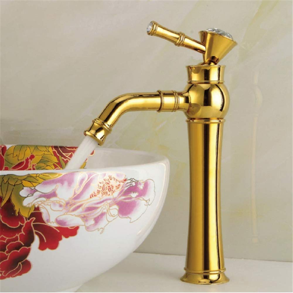 Grifo De Baño Latón Cromado, Monomando For Lavabo Sobre Encimera Con Caño Alto Y Cartucho Cerámico, Mezclador Agua Fría Caliente