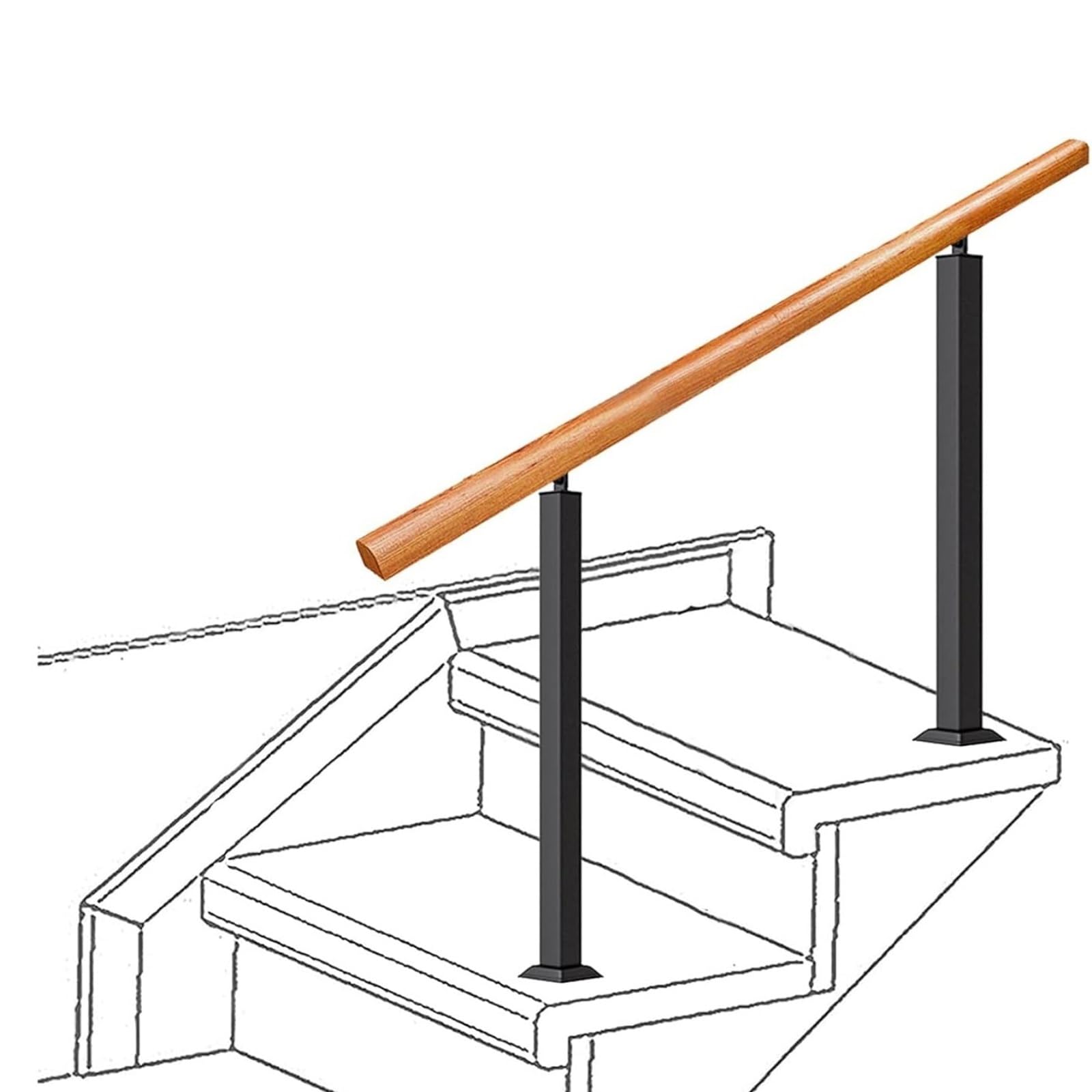 Rambarde d'escalier extérieure fer imitation bois 2m avec 2 poteaux pour rampe intérieure