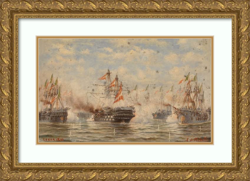 ArtDirect Ludwig Rubelli von Sturmfest 18x12 Gold Ornate Frame and Double Matted Museum Art Print Titled - The Battle at Lissa