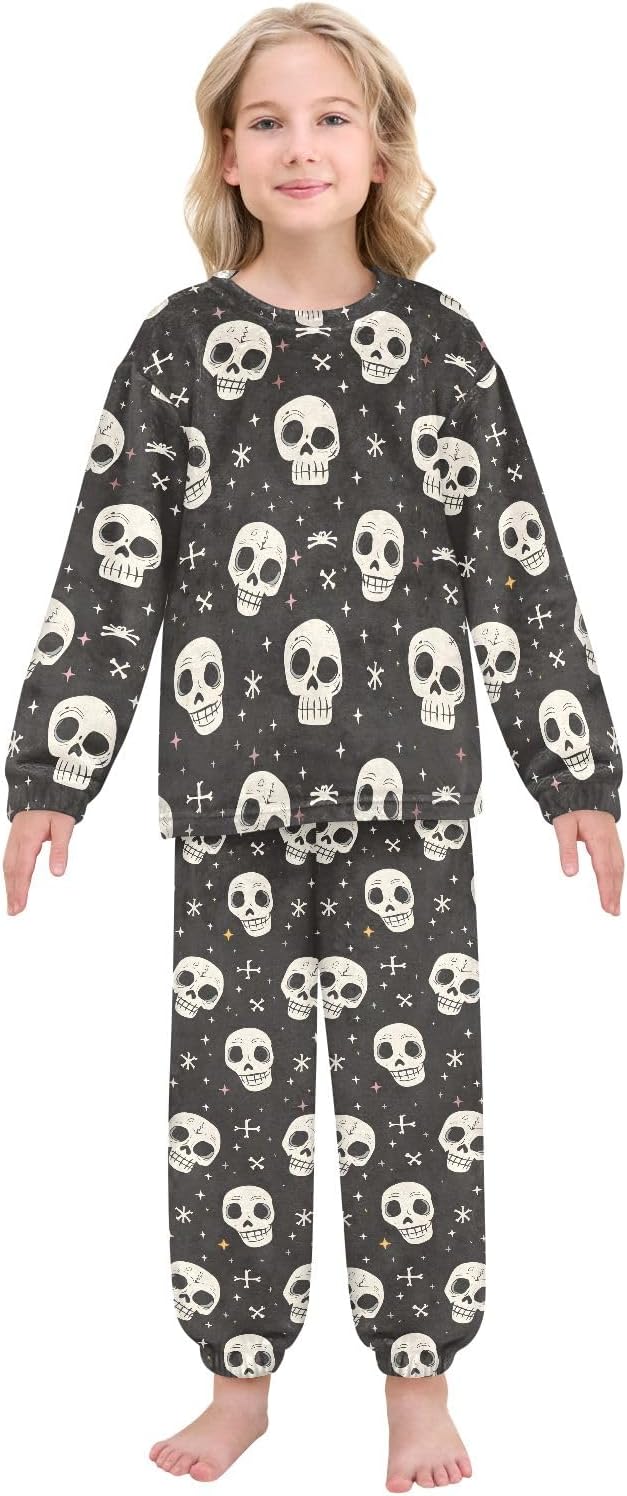 Kids Flannel Sets Human Skeleton Warm Plush Relaxed Clothing for Boys and Girls