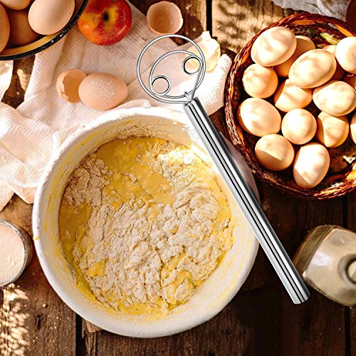2PCS Premium Stainless Steel Danish Dough Whisk Bread Mixer, Dough Whisk for Cooking Baking, a Dough Scraper for Bread, Pastry or Pizza Dough