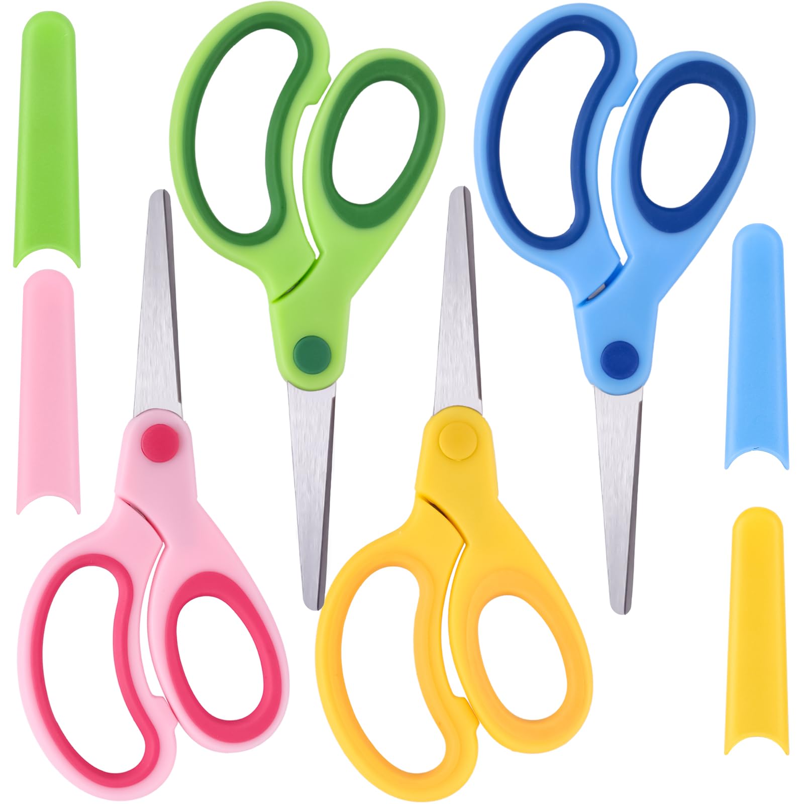 Koogel Kids Safety Scissors, 4 PCS Blunt Tip School Shears with Comfort Grip & Steel Blades, Includes Protective Case, Children's Paper Cutting, Art Craft