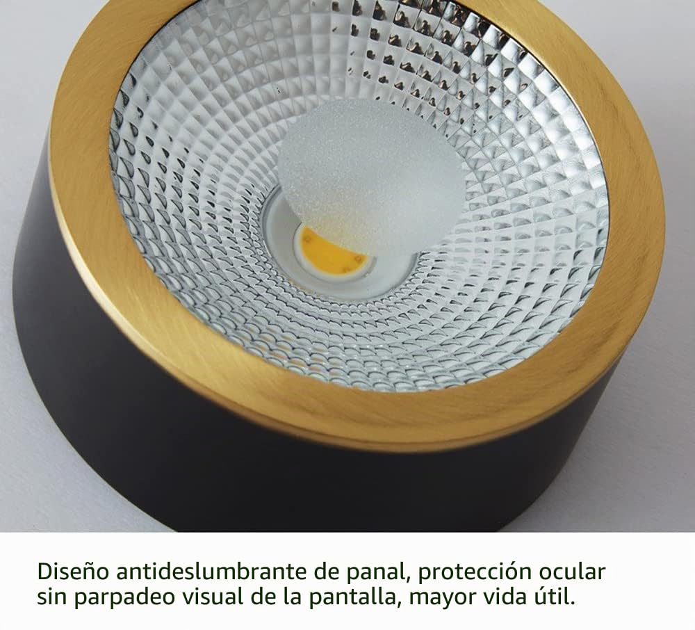 Paquete de 2,3 W,5 W,7 W,9 W,latón Cepillado,luz de Techo montada en Superficie,Globo Ocular,8 cm,10 cm,retroadaptación,focos LED empotrados (Dorado/Negro,3000 K,Blanco cálido)