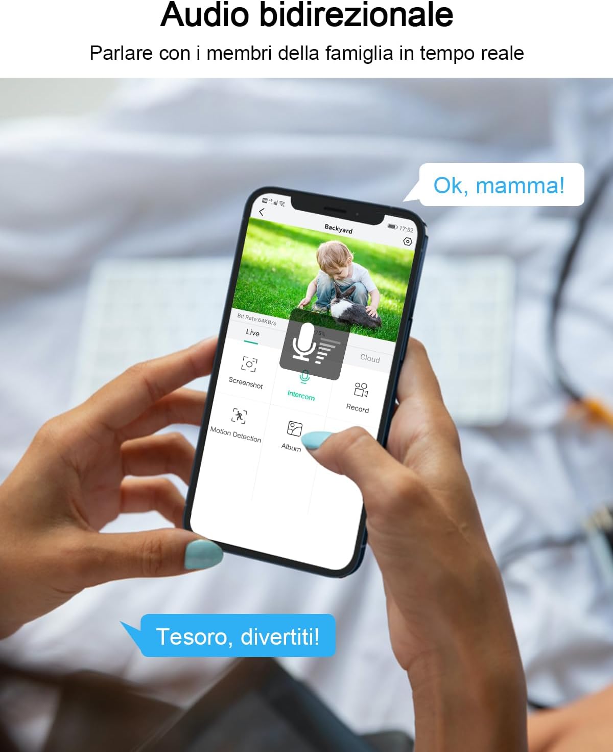 Comparison of standard night vision (top) and color night vision with spotlight (bottom) of a house