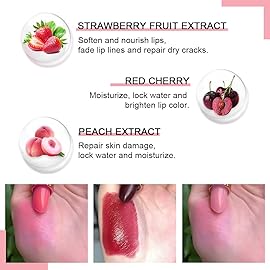 BINGBRUSH Aloe vera Color Changing Lipstick,Moisturizer Long Lasting Lip Care Magic Lip Gloss,Makeup Lipstick Set (3Pcs Strawberry+ Red Cherries+ Peach, 3 Count (Pack of 1))