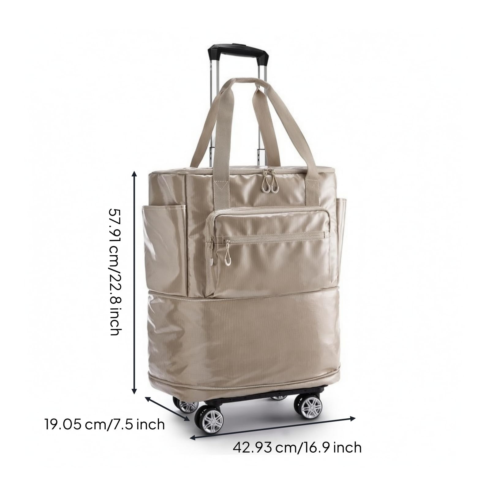 Gralara Bolsa Viaje con Carrito smontable Impermeable Bolso Viaje con Ruedas Expandible Bolso Mano Plegable para Viajeros, Array, Camel