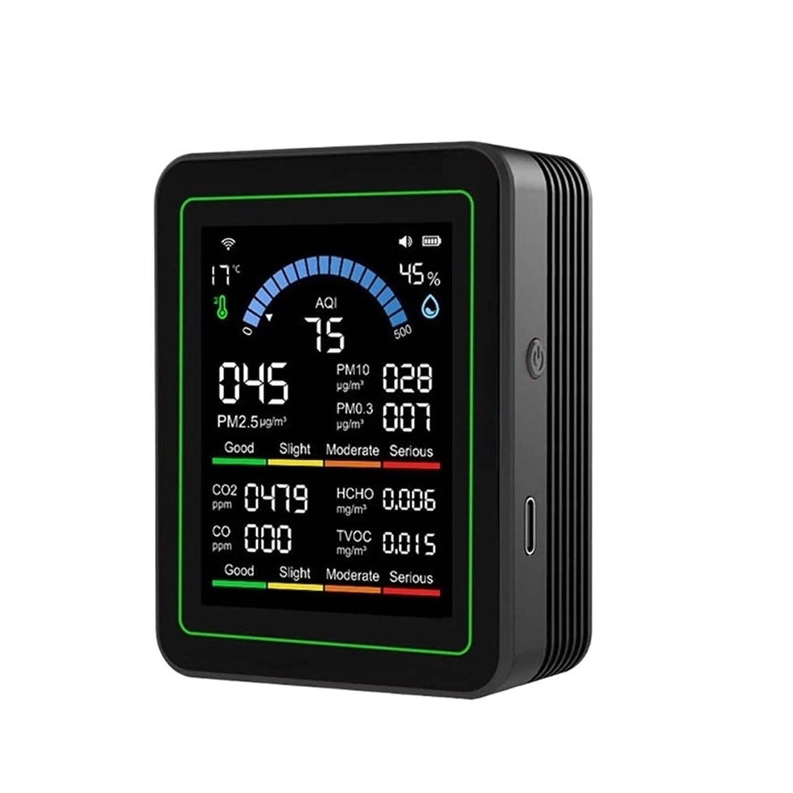 Air Quality Monitor, 10-in-1 Air Quality Detector CO2 Monitor Formaldehyde Detector Temperature and Humidity Meter(Nero)