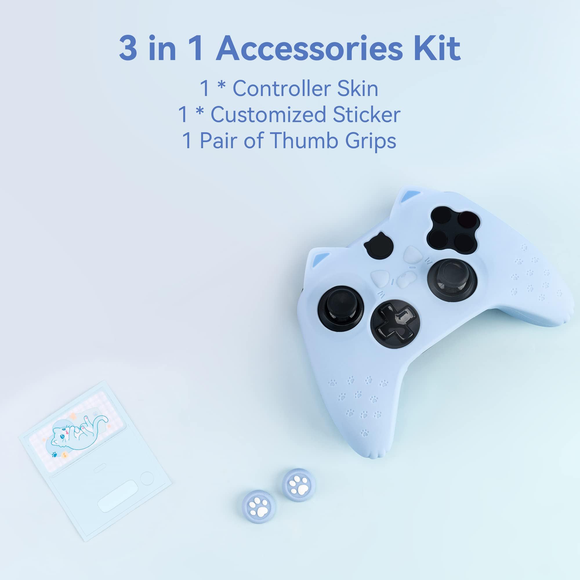 GeekShare Cat Paw Controller Skin per Xbox One, custodia in silicone antiscivolo, compatibile con controller Xbox One S/X con 2 cuscinetti Cat Paw, blu