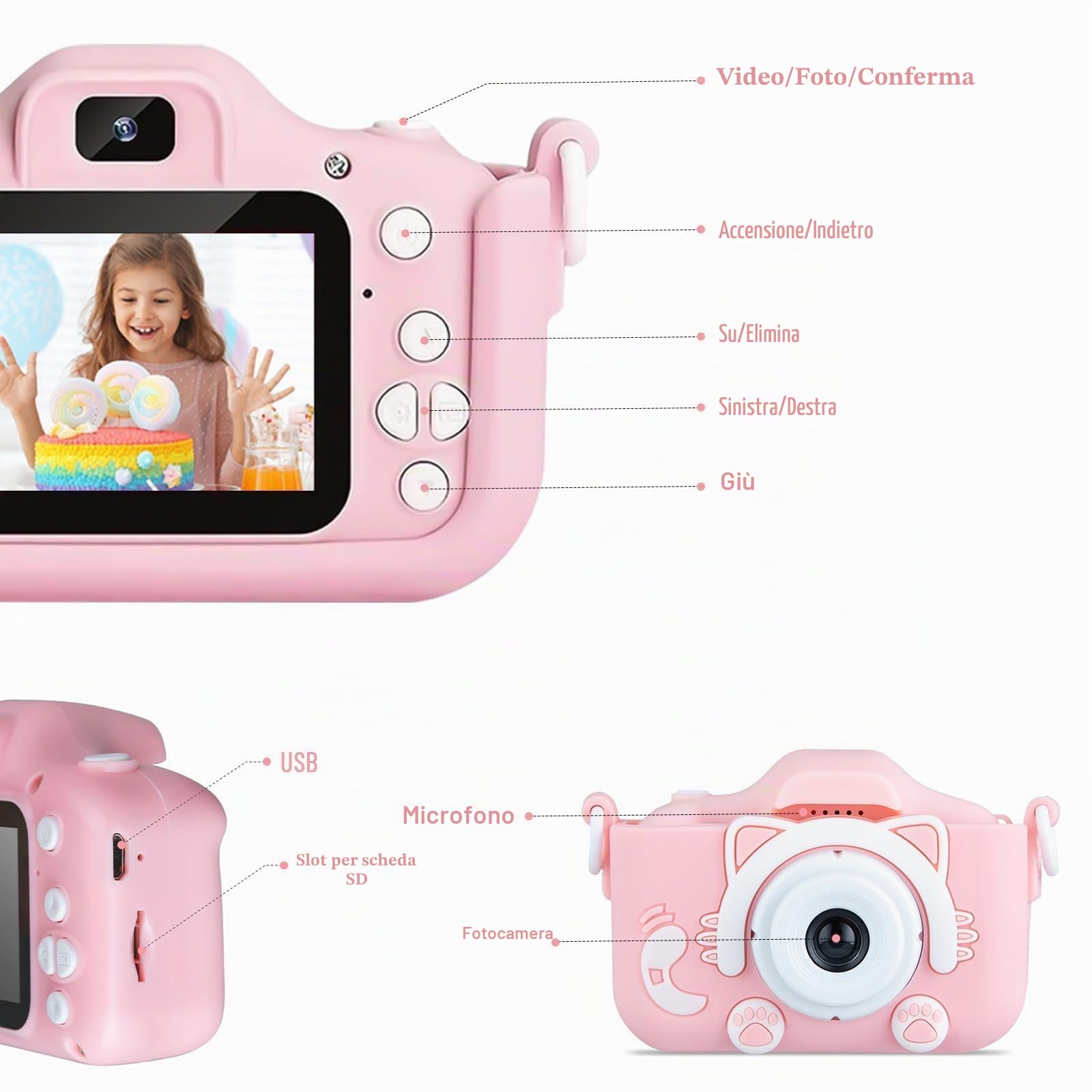 Mini Fotocamera Bambini Ricaricabile 1080P HD 2 Pollici – Macchina Fotografica Digitale 20MP con Doppio Obiettivo Selfie, Scheda SD 32GB e Custodia Silicone Antishock – Giocattolo Educativo, Regalo Id