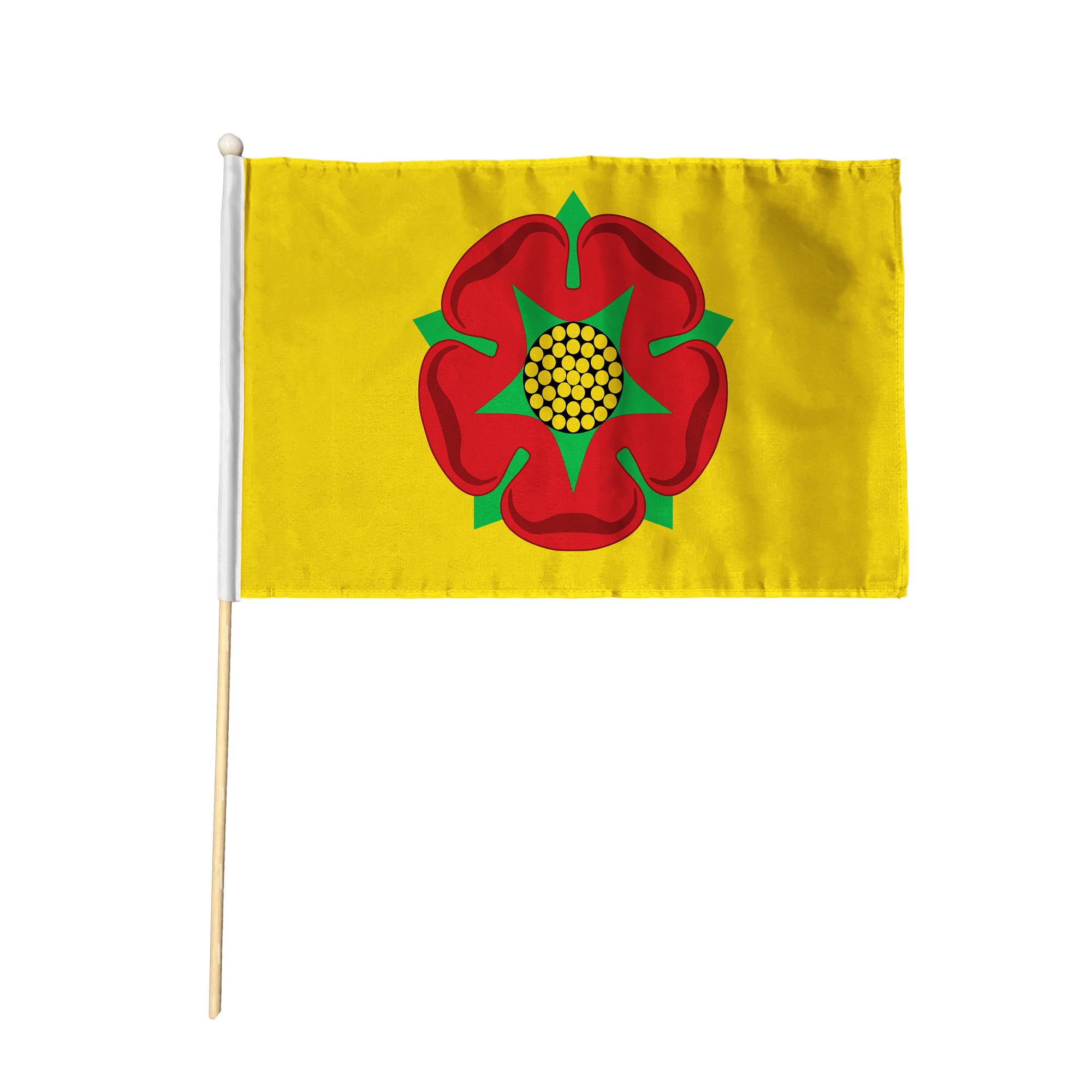 Flagtex Lancashire New Pack of 12 Hand Waving Flag (9x6 Inch) - Premium Wooden Stick Hand Flag 9x6 Inch Natural Wood Pole Lancs County Flag Current Design Events Parades