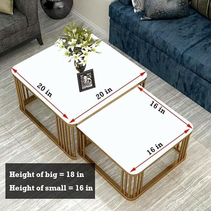 Image of Brown Art SHOPPEE Square Coffee Table Home Decor Furniture Coffee Table Sets,2 Piece MDF Top,Stacking Nesting Table with Iron Frame for Living Room Living Room or Lounge (Silver Black)