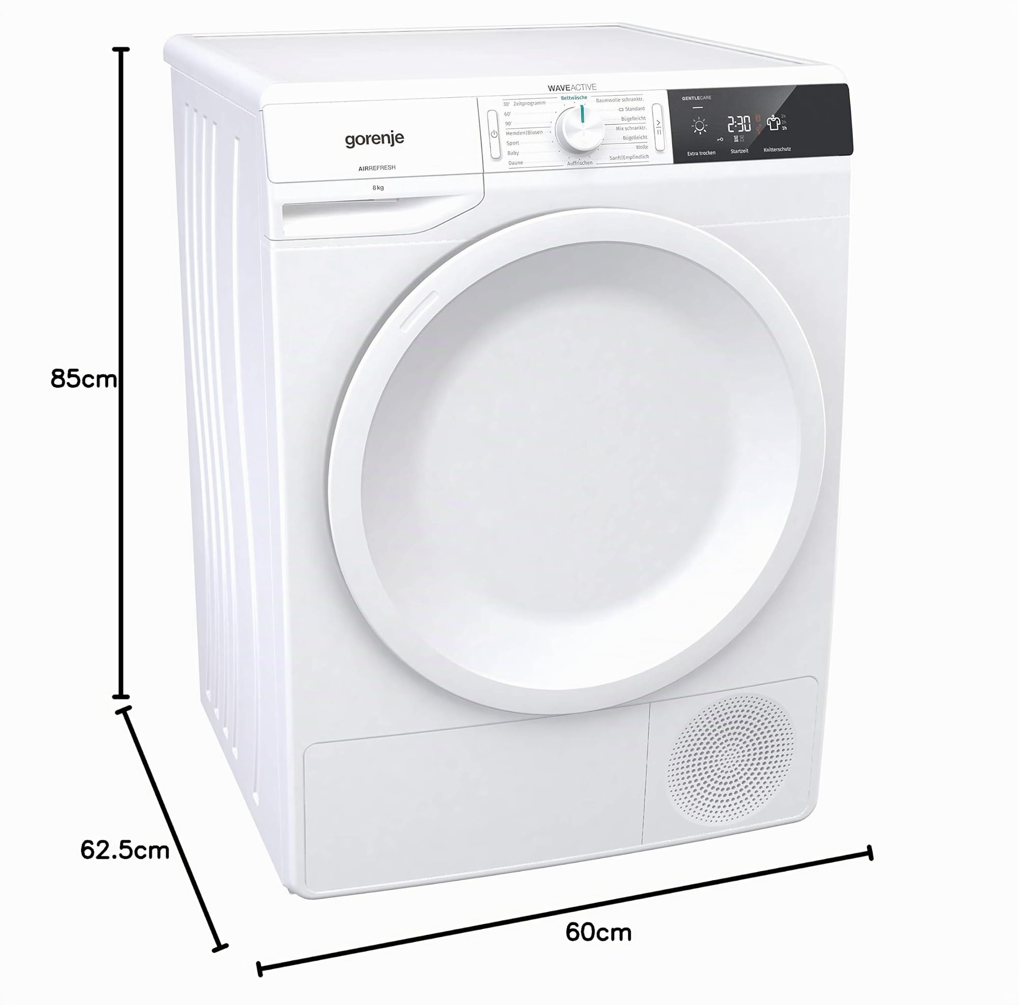 Gorenje DNE 8B Kondensations-Wäschetrockner, 8 kg, LED Display, Made in EU, 16 Programme, Nature Dry, Sportprogramm, Startvorwahl, weiß