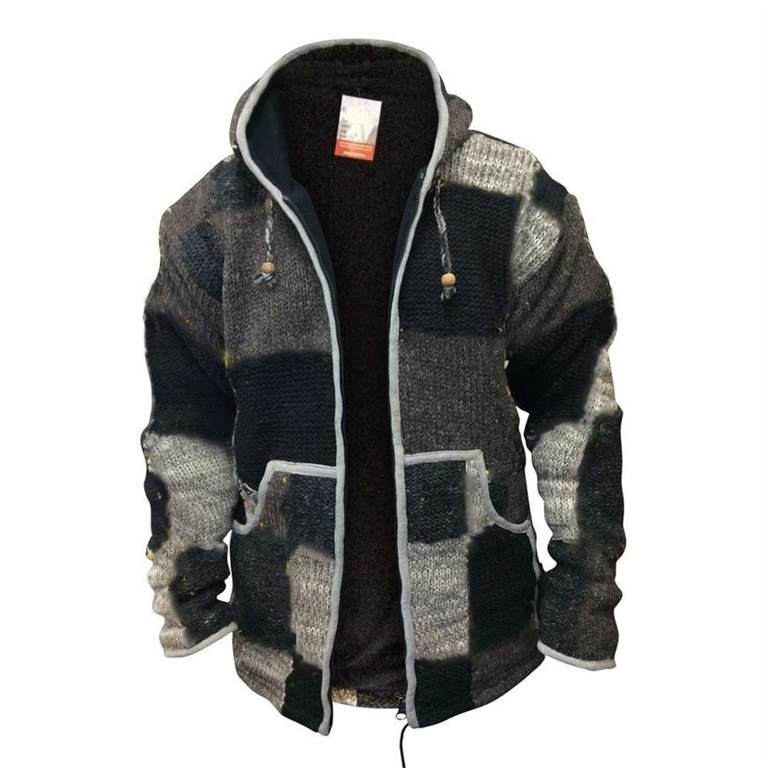 Coulisse Maglione Con Cappuccio Uomo Spliced Retro Cerniera Patchwork Tasche Maglia Autunno Inverno Top