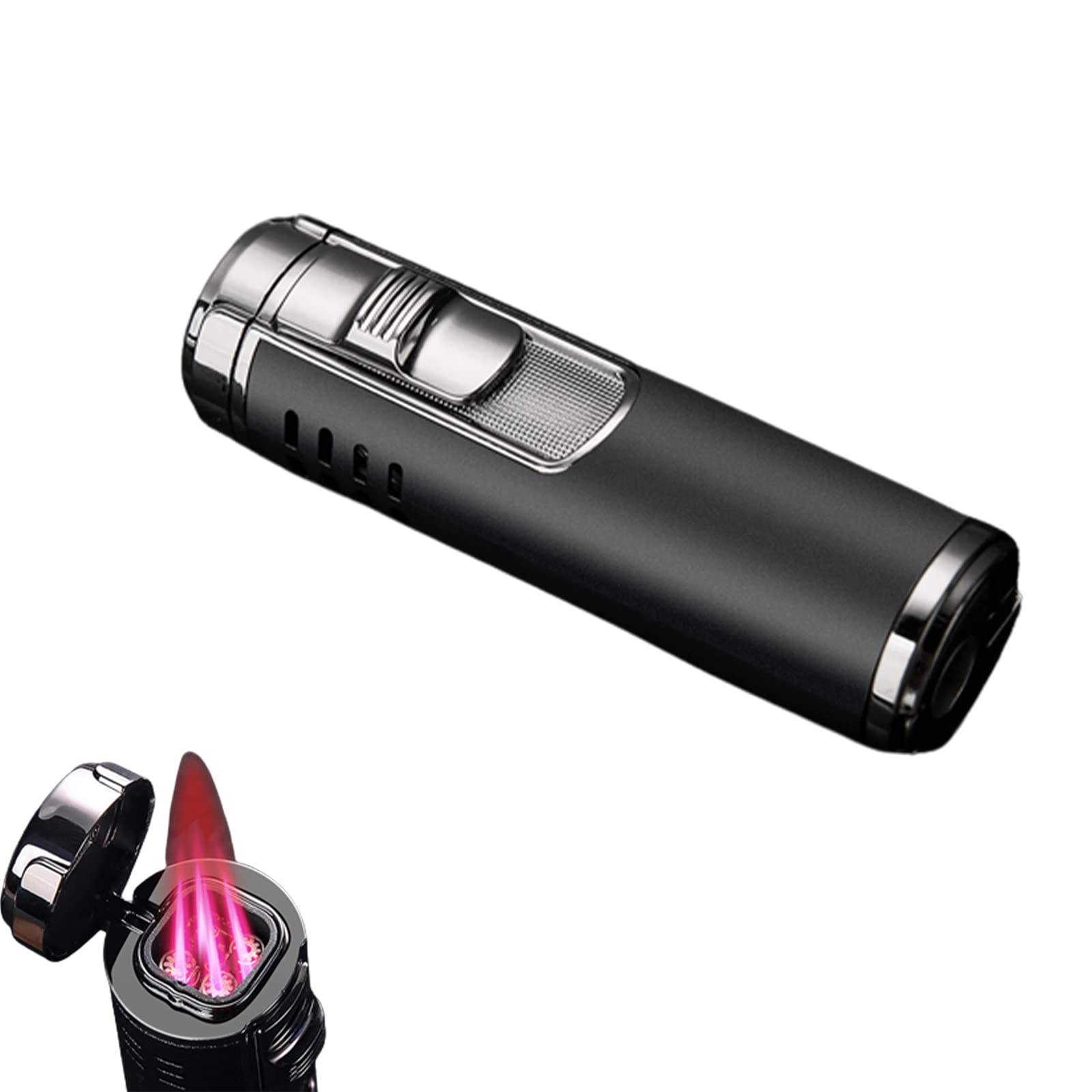Generic Briquet Gonflable en Métal Cylindrique 4 Jet Flamme Rouge Rechargeable Butane Briquet Cigarette Allume-Cigare Accessoires Fumeurs pour Hommes