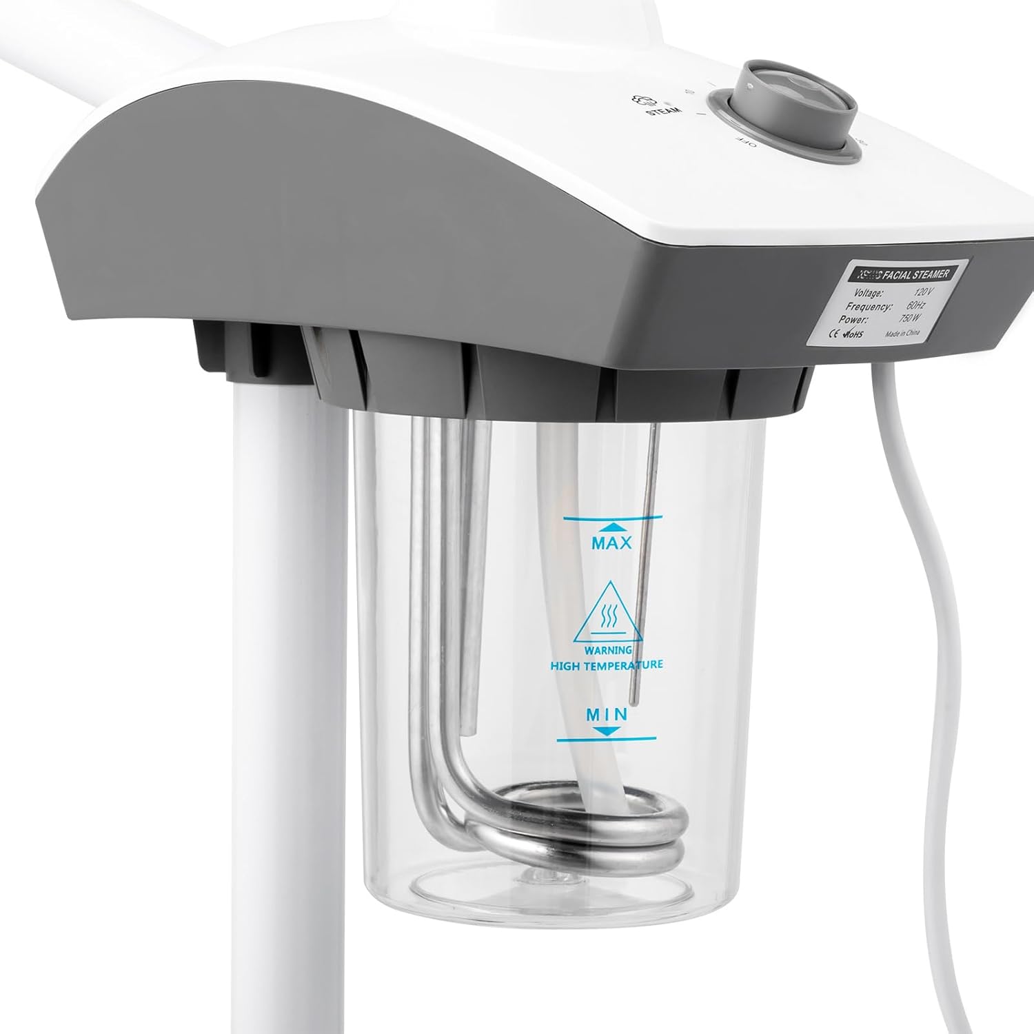 Facial Steamer with 0-30 Minute Adjustable Timer, Aromatherapy Face Spa Mist Steamer for Home & Salon, Adjustable Height Rolling Skin Care Humidifier, White