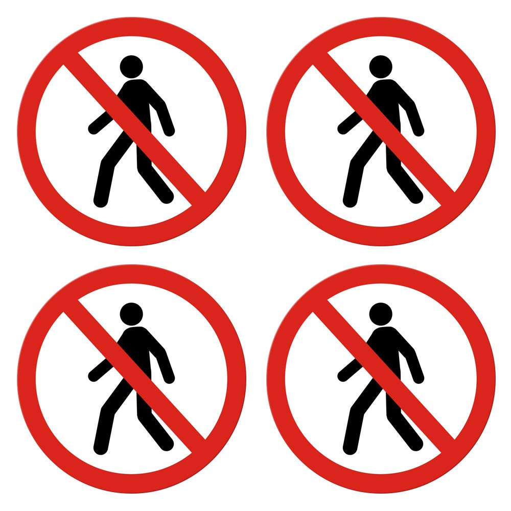 dealzEpic - No Trespassing/No Pedestrians Warning Sign Self Adhesive Peel and Stick Vinyl Decal 3.94 inches in Diameter | Pack of 4 Pcs