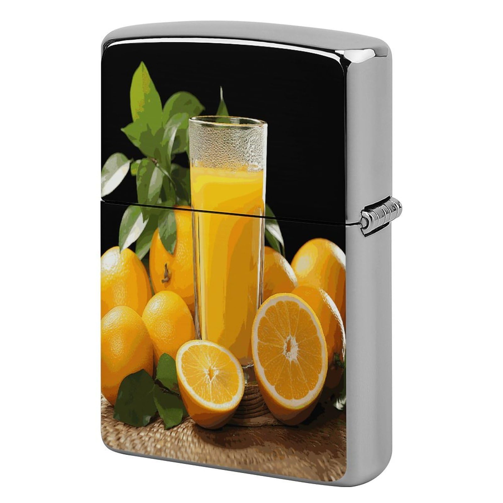 Fekiloot Style Oranges Orange Juice Lighter Case Cover Metal Lighter Case